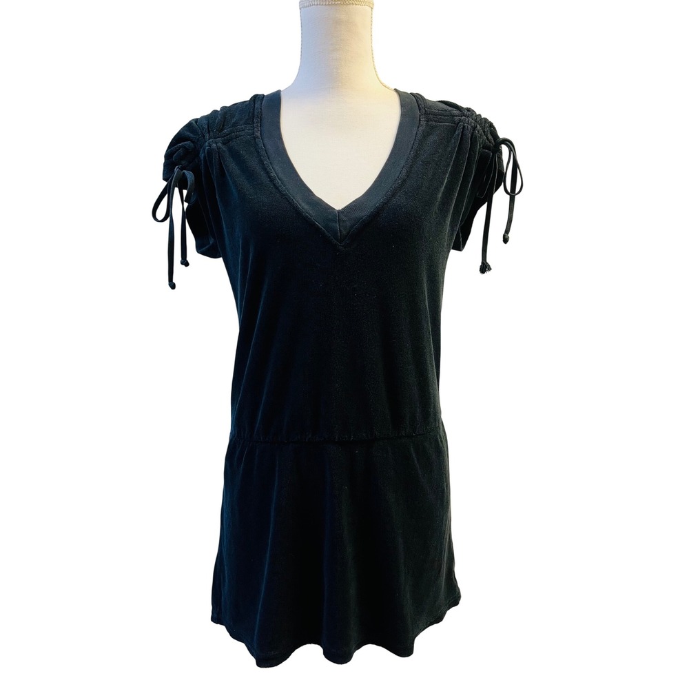 Juicy Couture Small Black Terry Cloth Y2K Mini Dress Coquette Retro Whimsy Goth